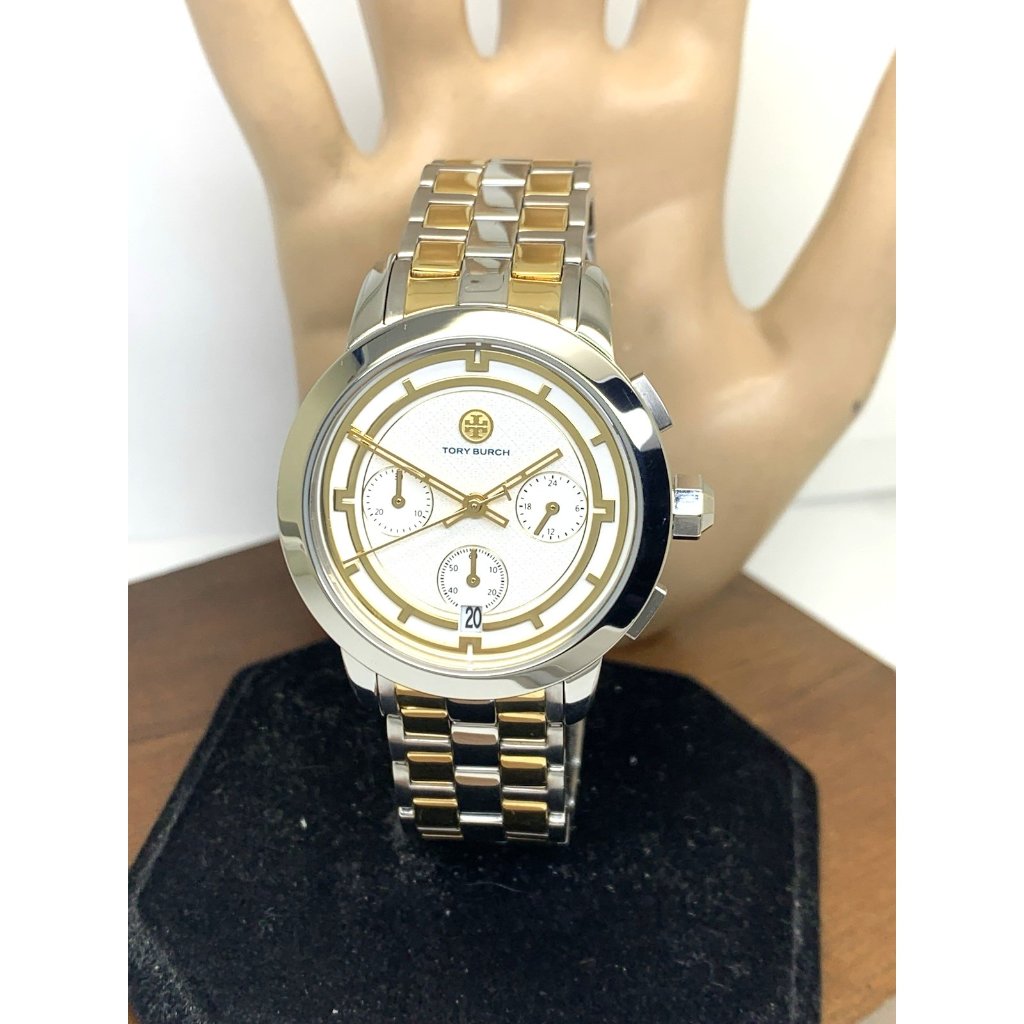 Tory Burch Women's Watch Tbw1052 Quartz Chronograph Cream Dial Two Tone Steel
